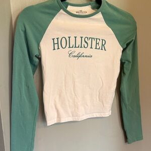 Hollister Teal and White Raglan Tee